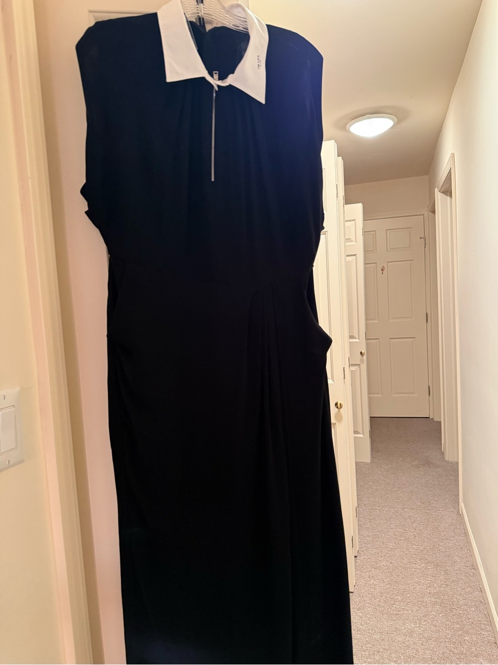 Prada Black Midi Dress with White Collar